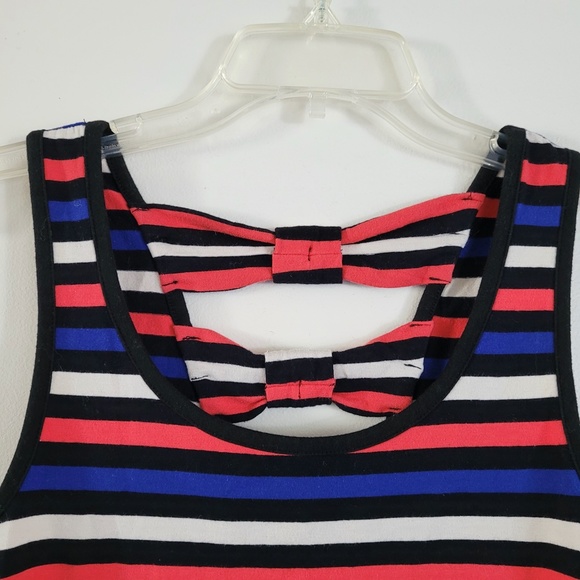 Y2K Forever 21 Striped Bodycon Dress Bows Cutout Coral Blue‎ XXI Small - Picture 4 of 12